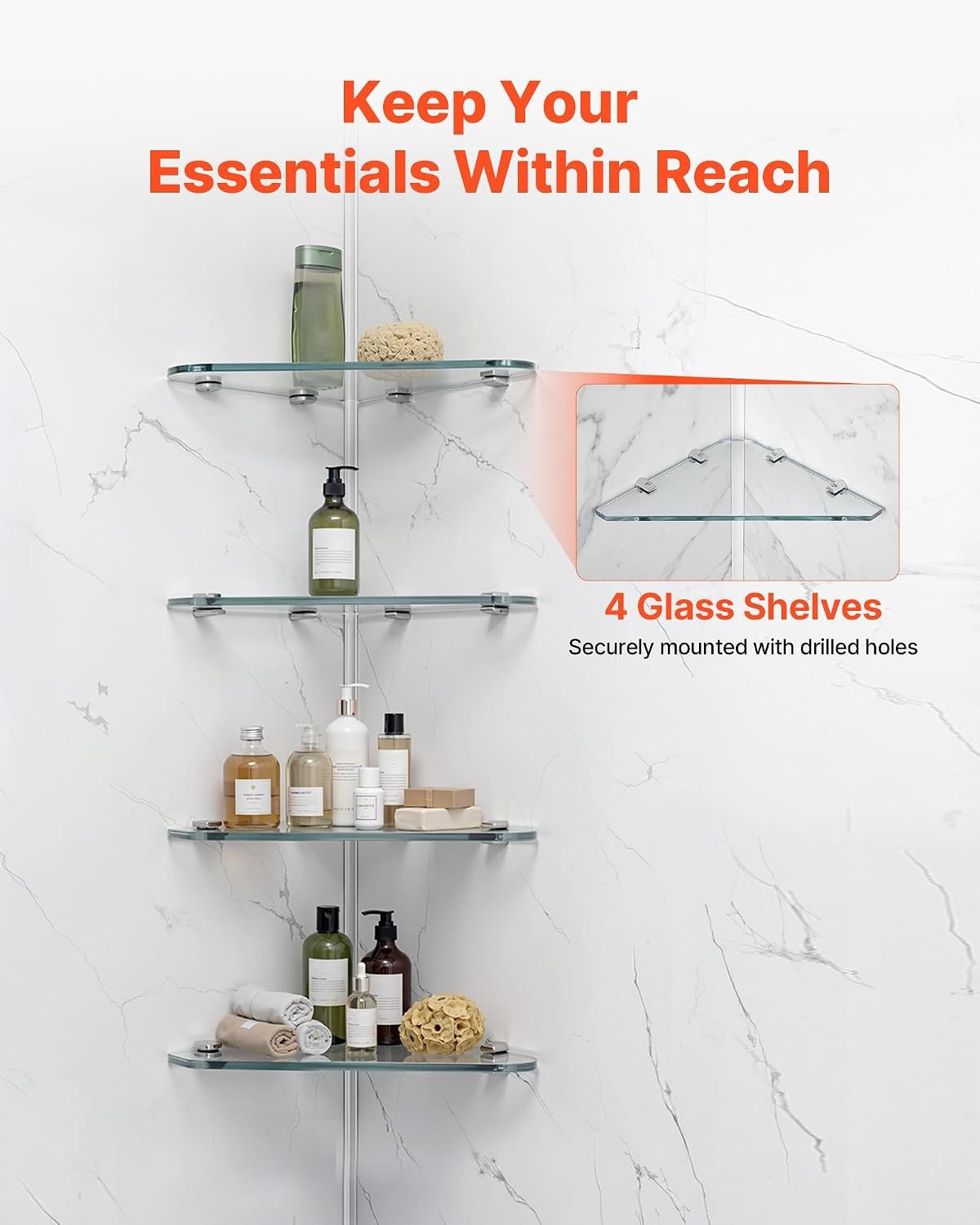 image:imageVEVOR Shower Wall Panels 60 W x 32 D x 80 H 02 5 mm Thick 4Panel Waterproof SPC Shower Surround Kit Quick Install and Trimmable Bathroom Tub Wall Panel Surround Kit with 4 Glass Shelves326080 inch
