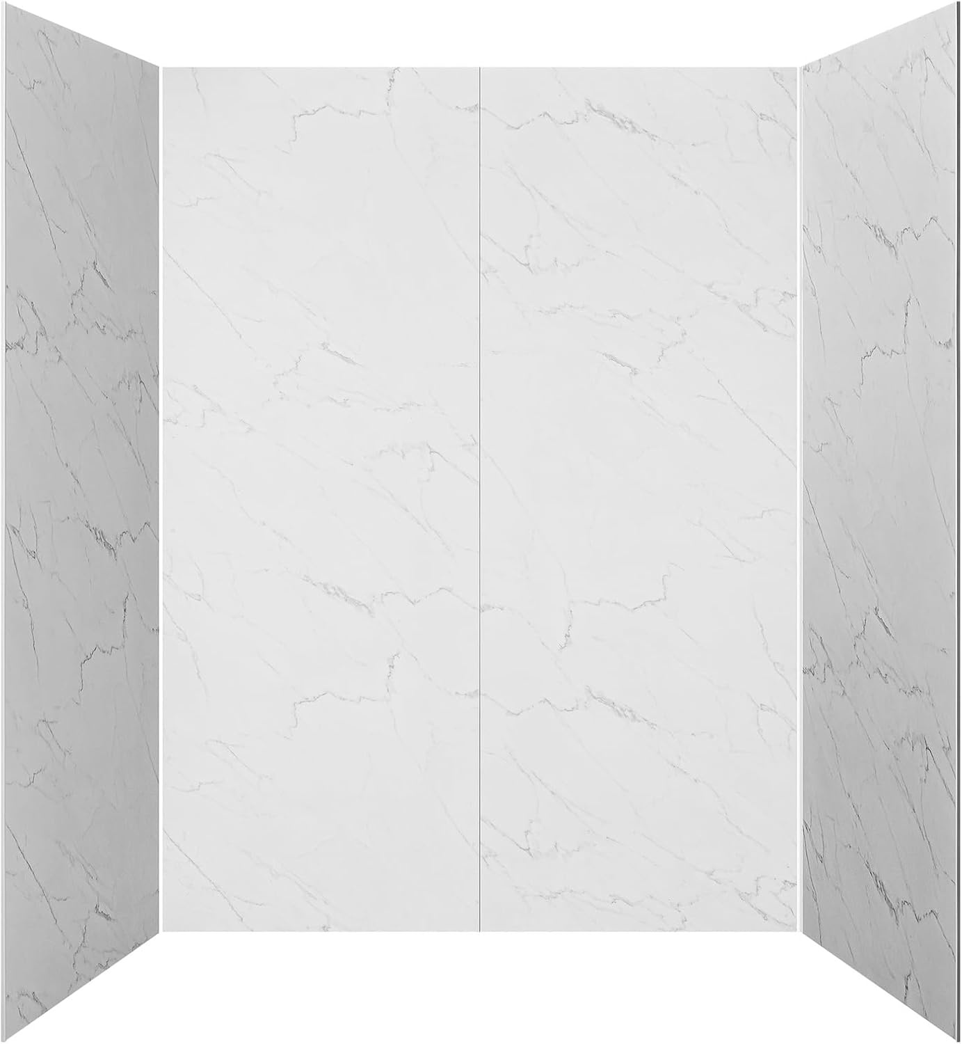 image:imageVEVOR Shower Wall Panels 60 W x 32 D x 80 H 02 5 mm Thick 4Panel Waterproof SPC Shower Surround Kit Quick Install and Trimmable Bathroom Tub Wall Panel Surround Kit with 4 Glass Shelves326080 inch