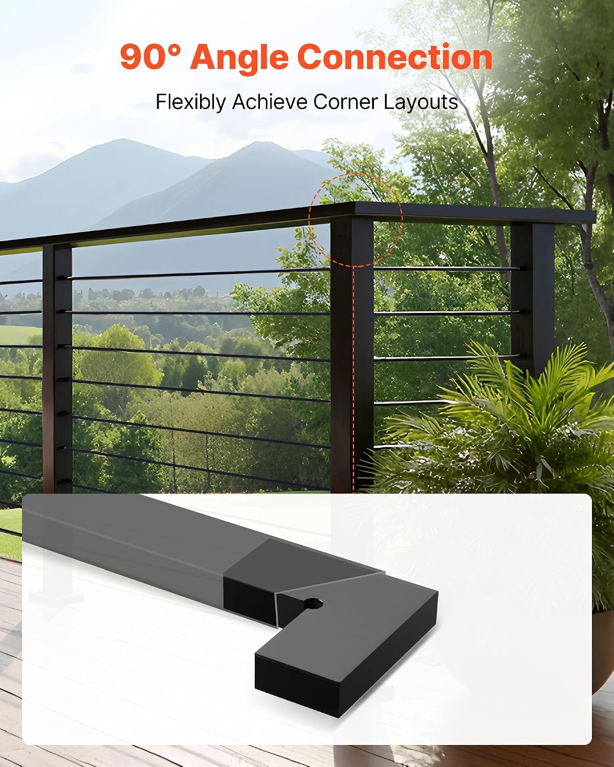 image:imageVEVOR Stainless Steel Handrail 65 FT 4 Pack Rectangular Top Stair Deck Hand Rail for OutdoorIndoor Steps with End CapMatte Black Coating Adjustable Metal Stair Rail for Cable Railing KitCorner Connector2