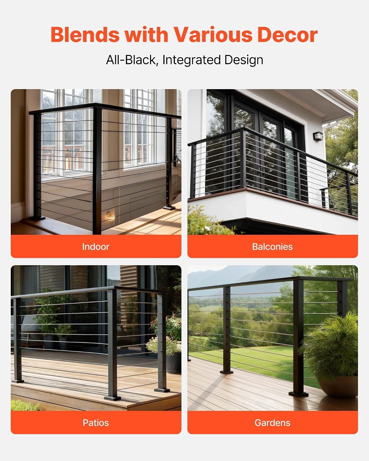 image:imageVEVOR Stainless Steel Handrail 65 FT 4 Pack Rectangular Top Stair Deck Hand Rail for OutdoorIndoor Steps with End CapMatte Black Coating Adjustable Metal Stair Rail for Cable Railing KitCorner Connector2