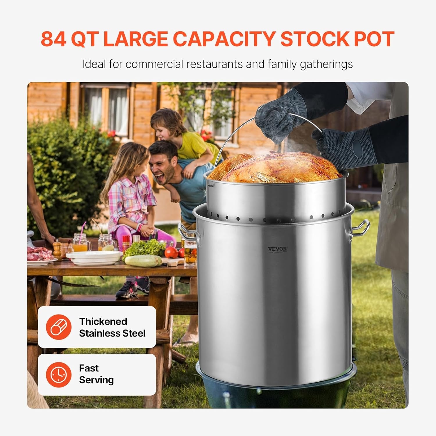 image:imageVEVOR Stainless Steel Stockpot 53 Quart Large Cooking Pots Cookware Sauce Pot with Lid and Handle Heavy Duty Commercial Grade Stock Pot Sanding Treatment for Large Groups Events Silver100 Quarts