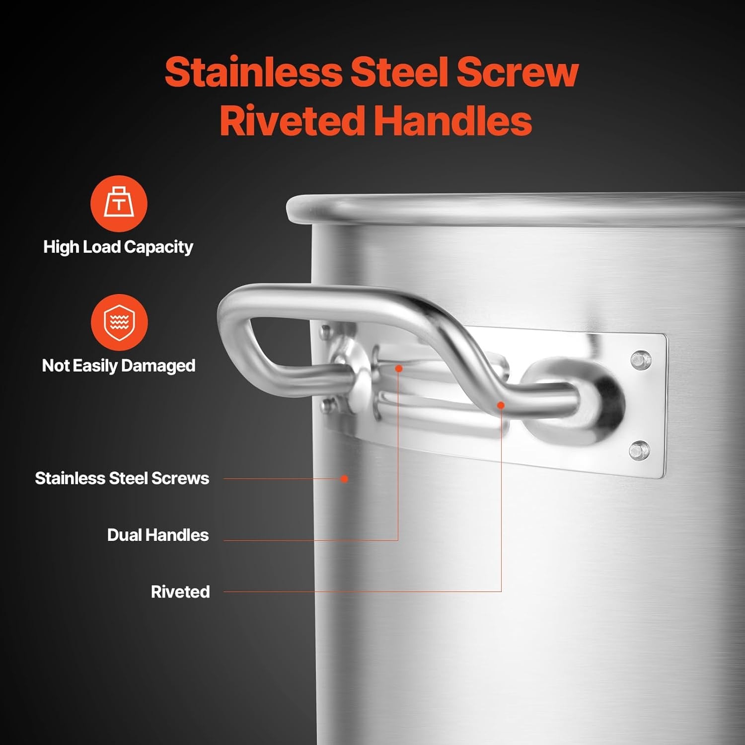 image:imageVEVOR Stainless Steel Stockpot 53 Quart Large Cooking Pots Cookware Sauce Pot with Lid and Handle Heavy Duty Commercial Grade Stock Pot Sanding Treatment for Large Groups Events Silver100 Quarts