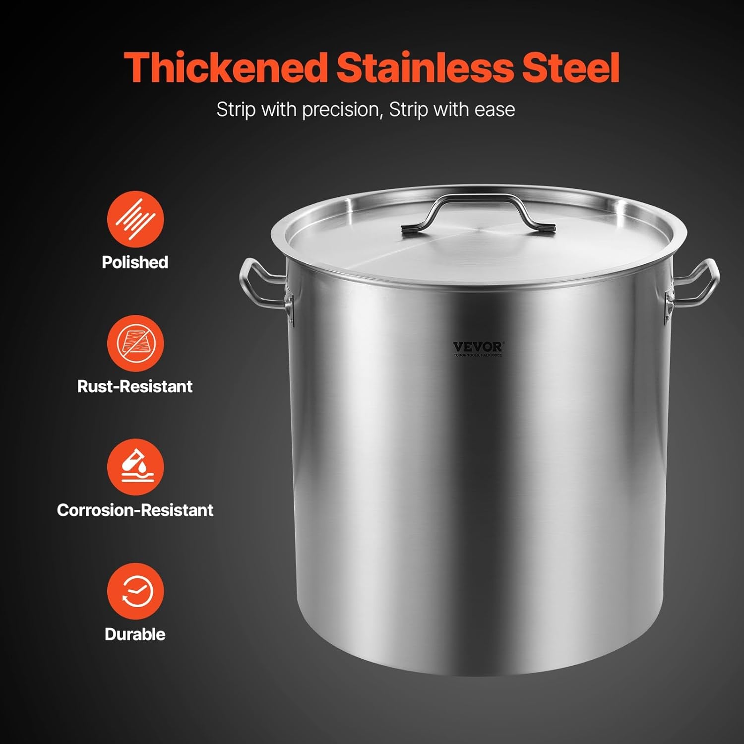image:imageVEVOR Stainless Steel Stockpot 53 Quart Large Cooking Pots Cookware Sauce Pot with Lid and Handle Heavy Duty Commercial Grade Stock Pot Sanding Treatment for Large Groups Events Silver100 Quarts