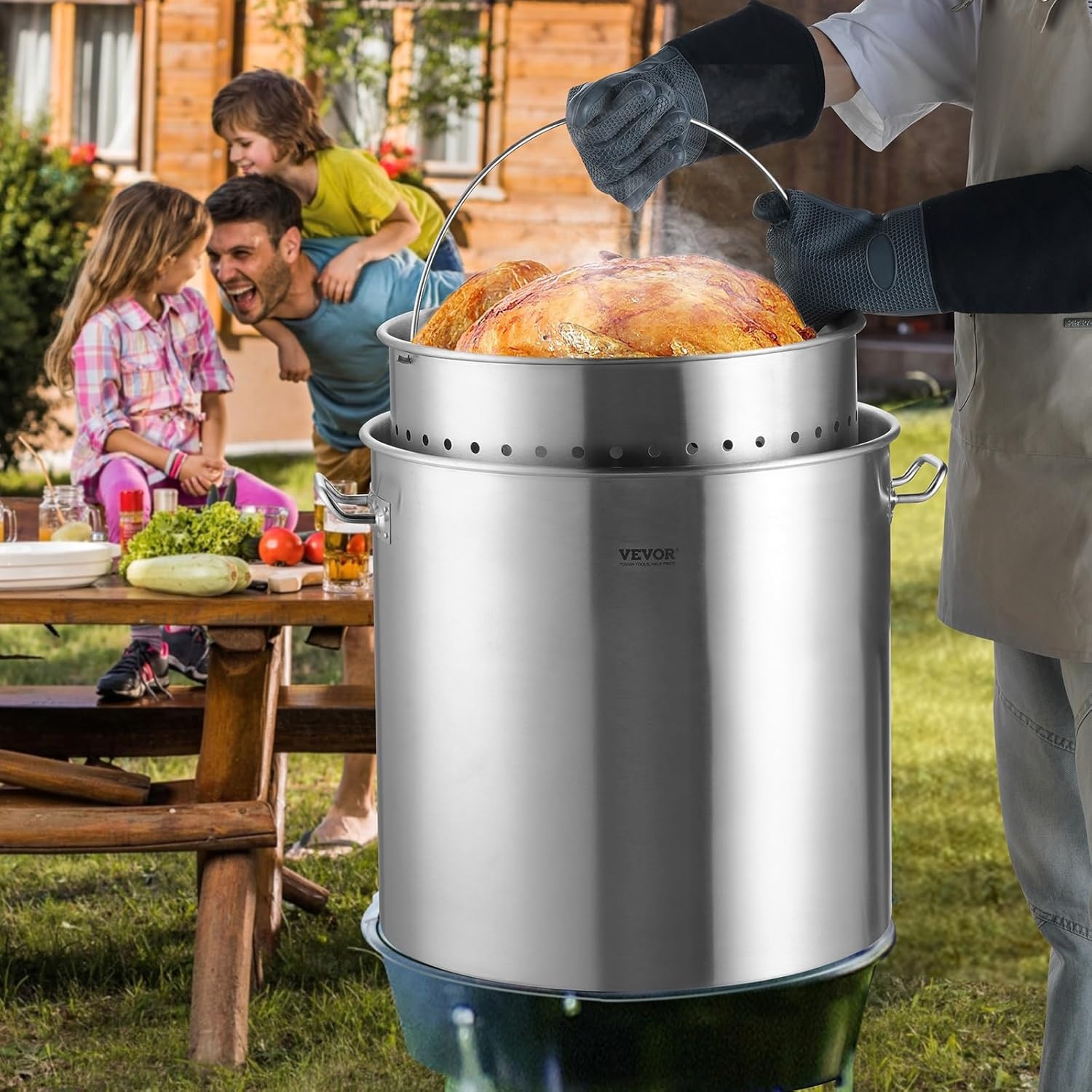 image:imageVEVOR Stainless Steel Stockpot 53 Quart Large Cooking Pots Cookware Sauce Pot with Lid and Handle Heavy Duty Commercial Grade Stock Pot Sanding Treatment for Large Groups Events Silver100 Quarts