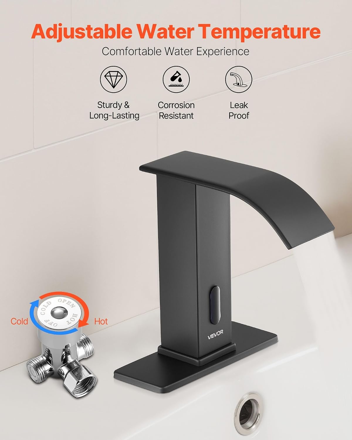 image:imageVEVOR Touchless Bathroom Sink Faucet Automatic Motion Sensor Restroom Toilet Faucet with Hole Cover Plate Battery OperatedAdjustable Temp for 916 in Pipe Commercial LavatoryBrushed Nickel SilverMatte Black