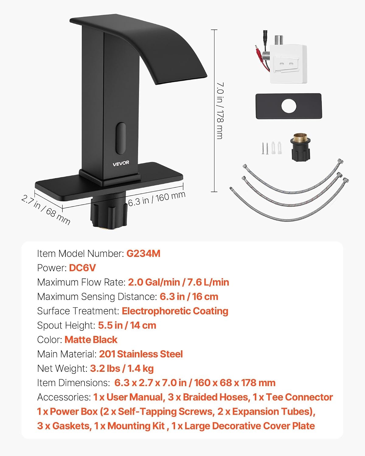 image:imageVEVOR Touchless Bathroom Sink Faucet Automatic Motion Sensor Restroom Toilet Faucet with Hole Cover Plate Battery OperatedAdjustable Temp for 916 in Pipe Commercial LavatoryBrushed Nickel SilverMatte Black