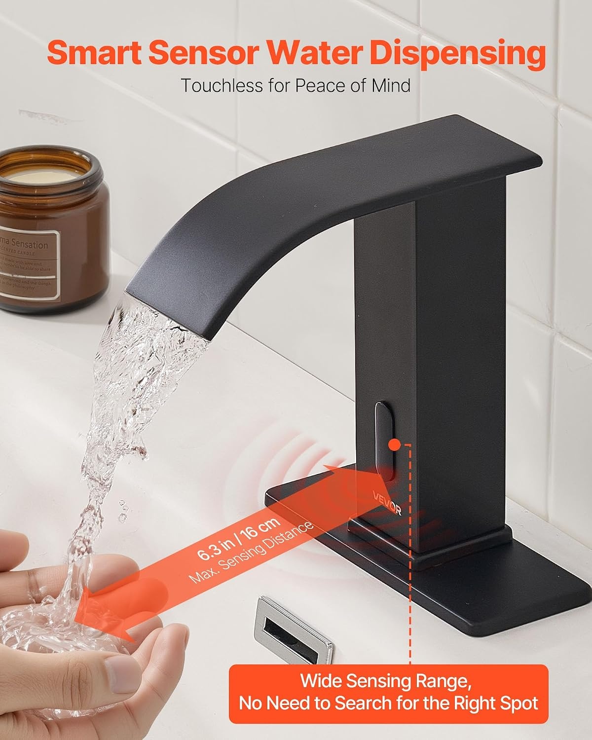 image:imageVEVOR Touchless Bathroom Sink Faucet Automatic Motion Sensor Restroom Toilet Faucet with Hole Cover Plate Battery OperatedAdjustable Temp for 916 in Pipe Commercial LavatoryBrushed Nickel SilverMatte Black