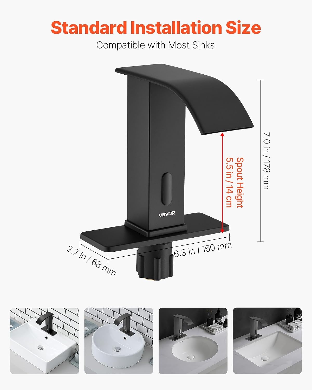 image:imageVEVOR Touchless Bathroom Sink Faucet Automatic Motion Sensor Restroom Toilet Faucet with Hole Cover Plate Battery OperatedAdjustable Temp for 916 in Pipe Commercial LavatoryBrushed Nickel SilverMatte Black