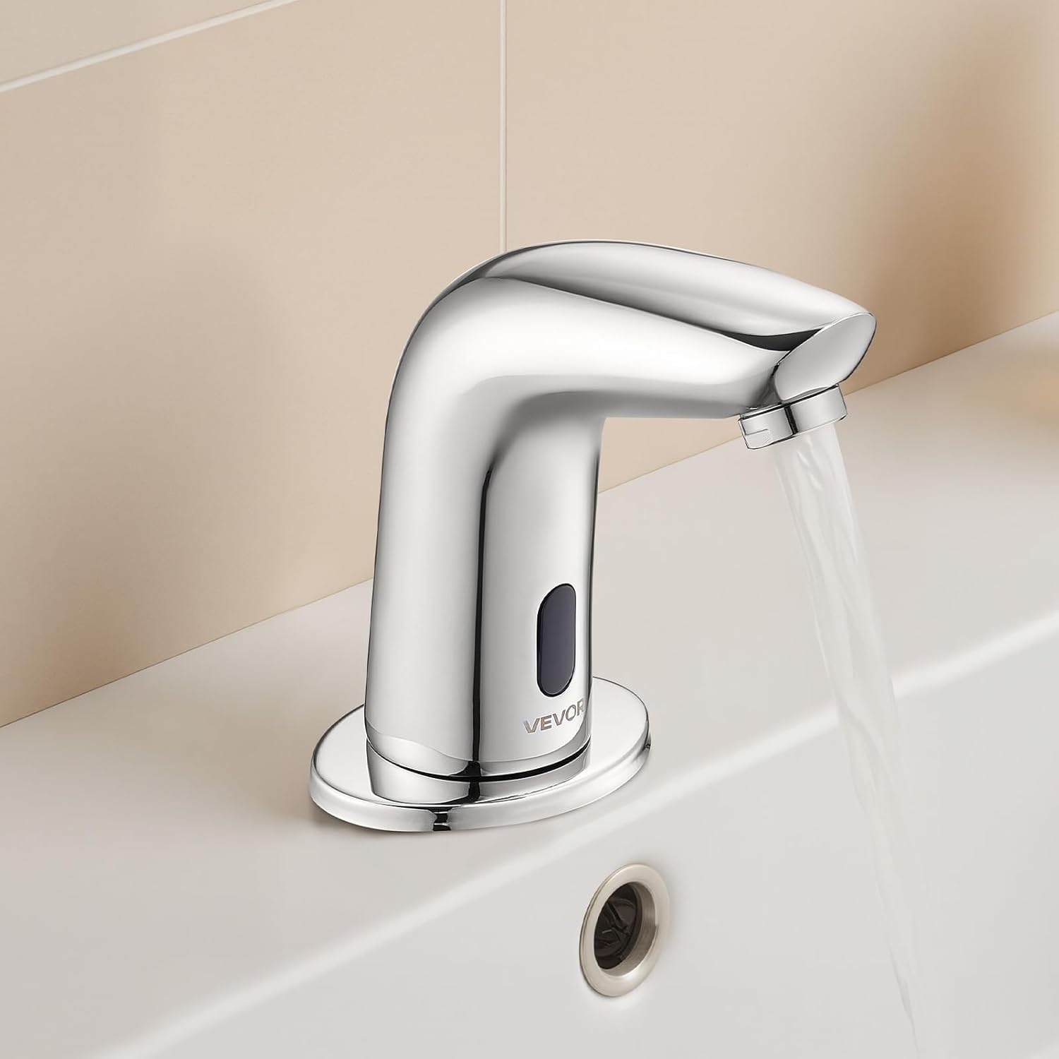 image:imageVEVOR Touchless Bathroom Sink Faucet Automatic Motion Sensor Waterfall Restroom Toilet Faucet with Hole Cover Plate Battery OperatedHotCold Water for 916 in Pipe Commercial LavatoryMatte BlackChrome