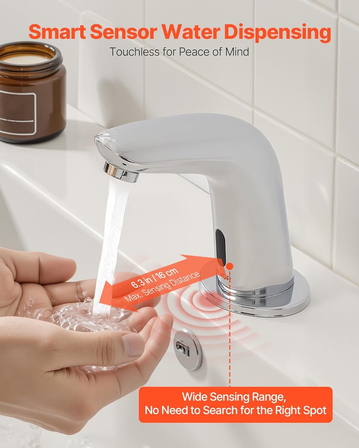 image:imageVEVOR Touchless Bathroom Sink Faucet Automatic Motion Sensor Waterfall Restroom Toilet Faucet with Hole Cover Plate Battery OperatedHotCold Water for 916 in Pipe Commercial LavatoryMatte BlackChrome