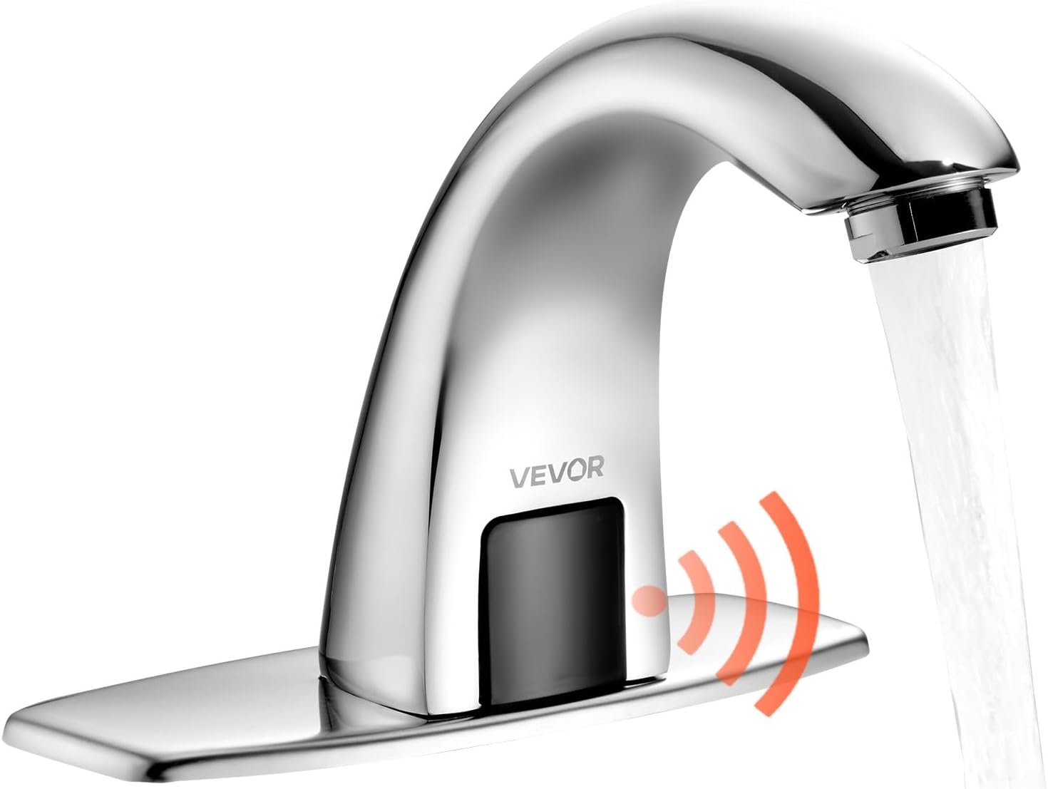 image:imageVEVOR Touchless Bathroom Sink Faucet Automatic Motion Sensor Waterfall Restroom Toilet Faucet with Hole Cover Plate Battery OperatedHotCold Water for 916 in Pipe Commercial LavatoryMatte BlackChrome
