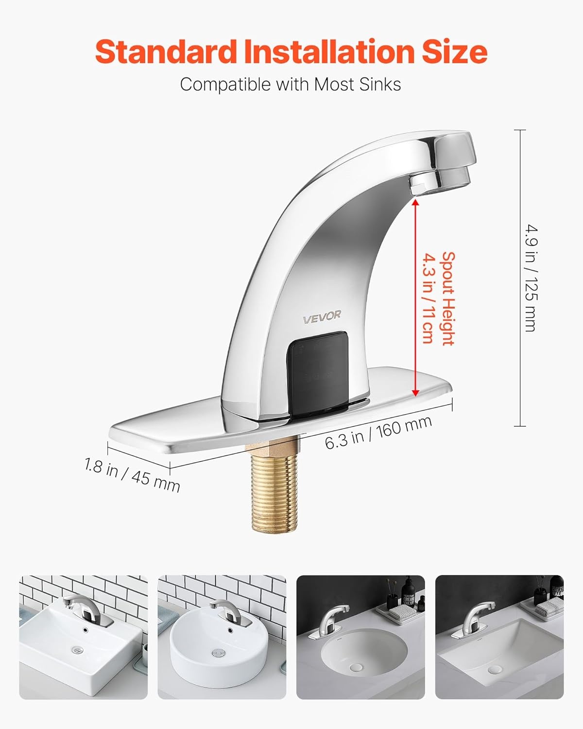 image:imageVEVOR Touchless Bathroom Sink Faucet Automatic Motion Sensor Waterfall Restroom Toilet Faucet with Hole Cover Plate Battery OperatedHotCold Water for 916 in Pipe Commercial LavatoryMatte BlackChrome