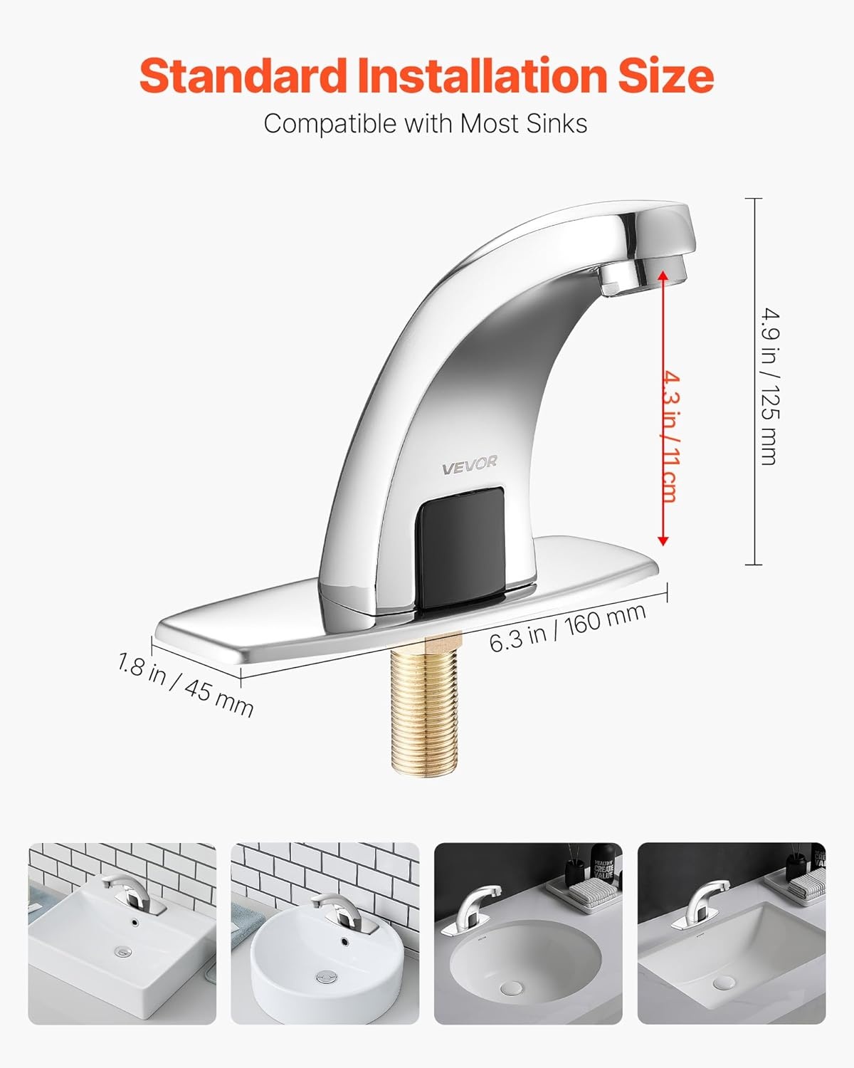 image:imageVEVOR Touchless Bathroom Sink Faucet Automatic Motion Sensor Waterfall Restroom Toilet Faucet with Hole Cover Plate Battery OperatedHotCold Water for 916 in Pipe Commercial LavatoryMatte BlackChrome