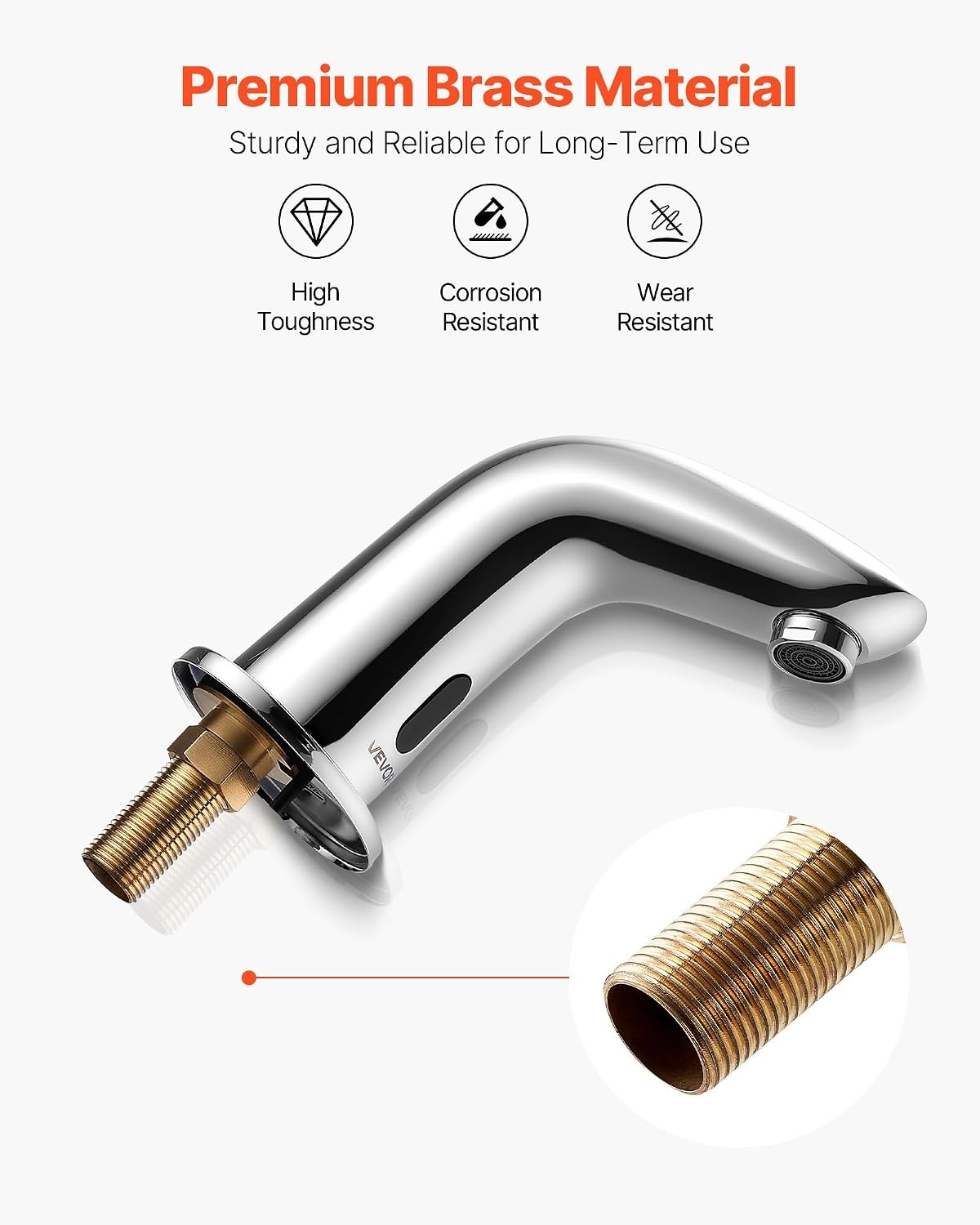 image:imageVEVOR Touchless Bathroom Sink Faucet Automatic Motion Sensor Waterfall Restroom Toilet Faucet with Hole Cover Plate Battery OperatedHotCold Water for 916 in Pipe Commercial LavatoryMatte BlackChrome