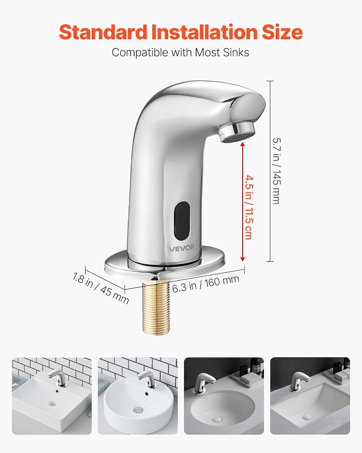 image:imageVEVOR Touchless Bathroom Sink Faucet Automatic Motion Sensor Waterfall Restroom Toilet Faucet with Hole Cover Plate Battery OperatedHotCold Water for 916 in Pipe Commercial LavatoryMatte BlackChrome
