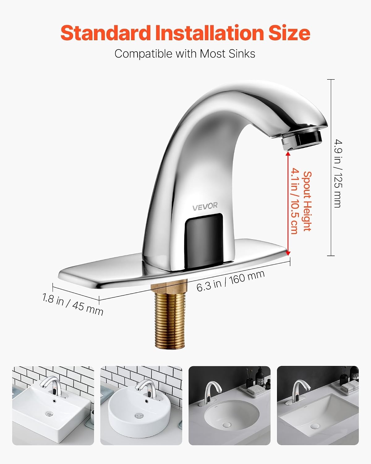 image:imageVEVOR Touchless Bathroom Sink Faucet Automatic Motion Sensor Waterfall Restroom Toilet Faucet with Hole Cover Plate Battery OperatedHotCold Water for 916 in Pipe Commercial LavatoryMatte BlackChrome