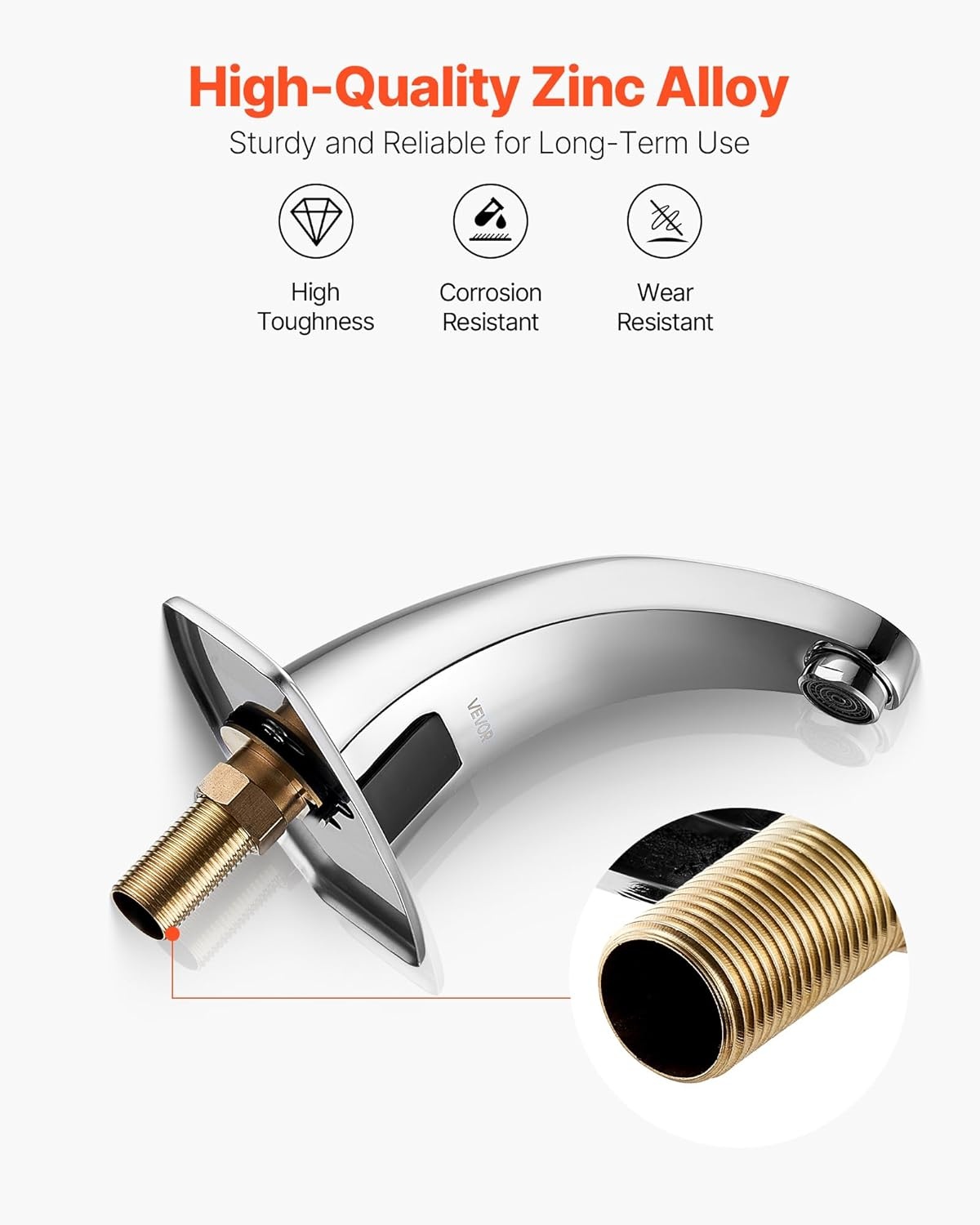 image:imageVEVOR Touchless Bathroom Sink Faucet Automatic Motion Sensor Waterfall Restroom Toilet Faucet with Hole Cover Plate Battery OperatedHotCold Water for 916 in Pipe Commercial LavatoryMatte BlackChrome