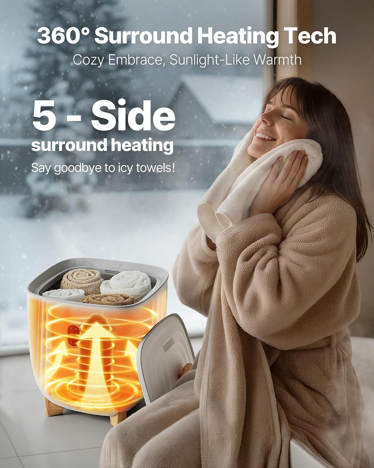 image:imageVEVOR Towel Warmers for Bathroom 25 L Towel Warmer Bucket with Auto Shut Off for Spa Fits up to 5 Oversized Towels Blankets Clothes Bathrobes PJs and MoreWhite