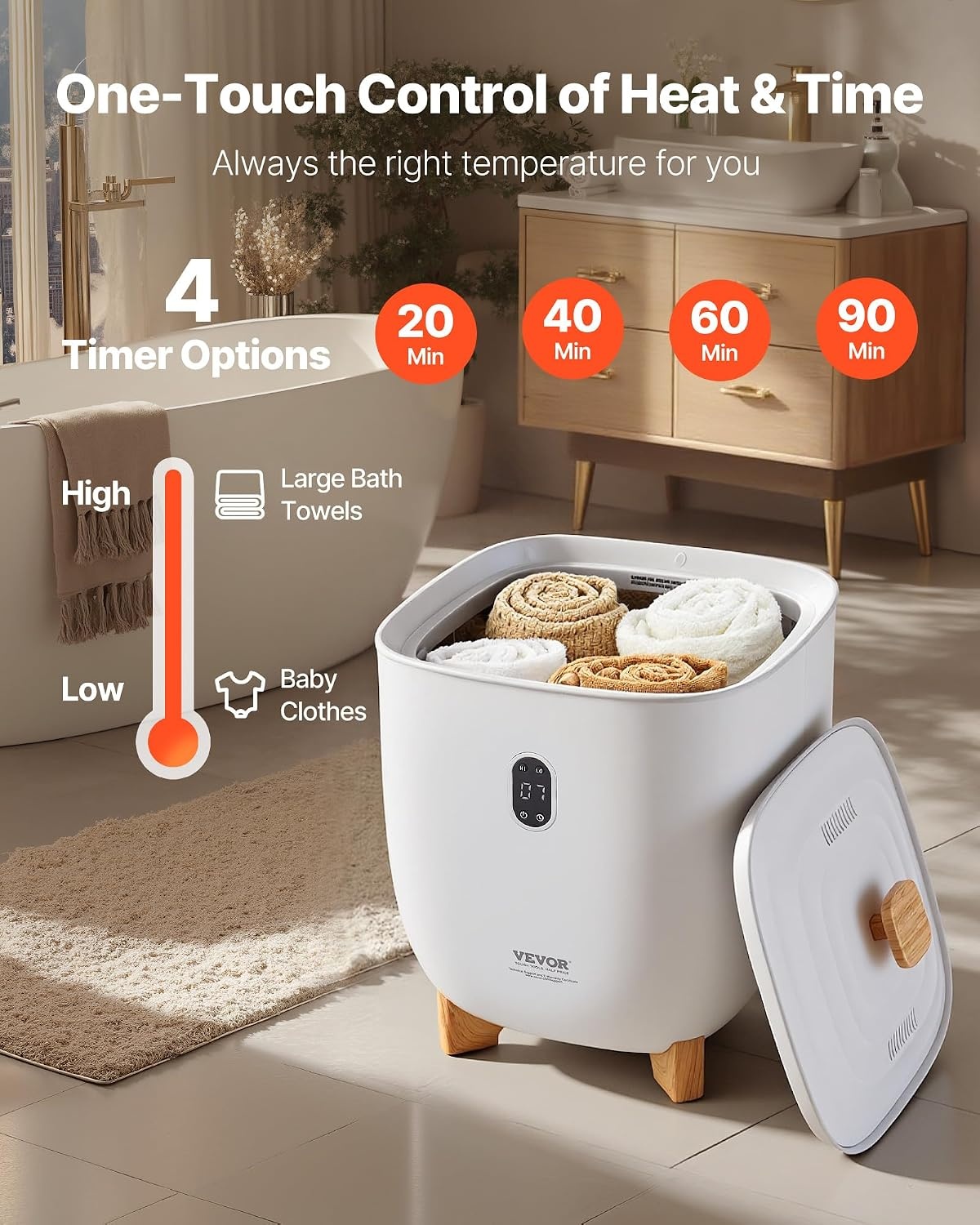 image:imageVEVOR Towel Warmers for Bathroom 25 L Towel Warmer Bucket with Auto Shut Off for Spa Fits up to 5 Oversized Towels Blankets Clothes Bathrobes PJs and MoreWhite