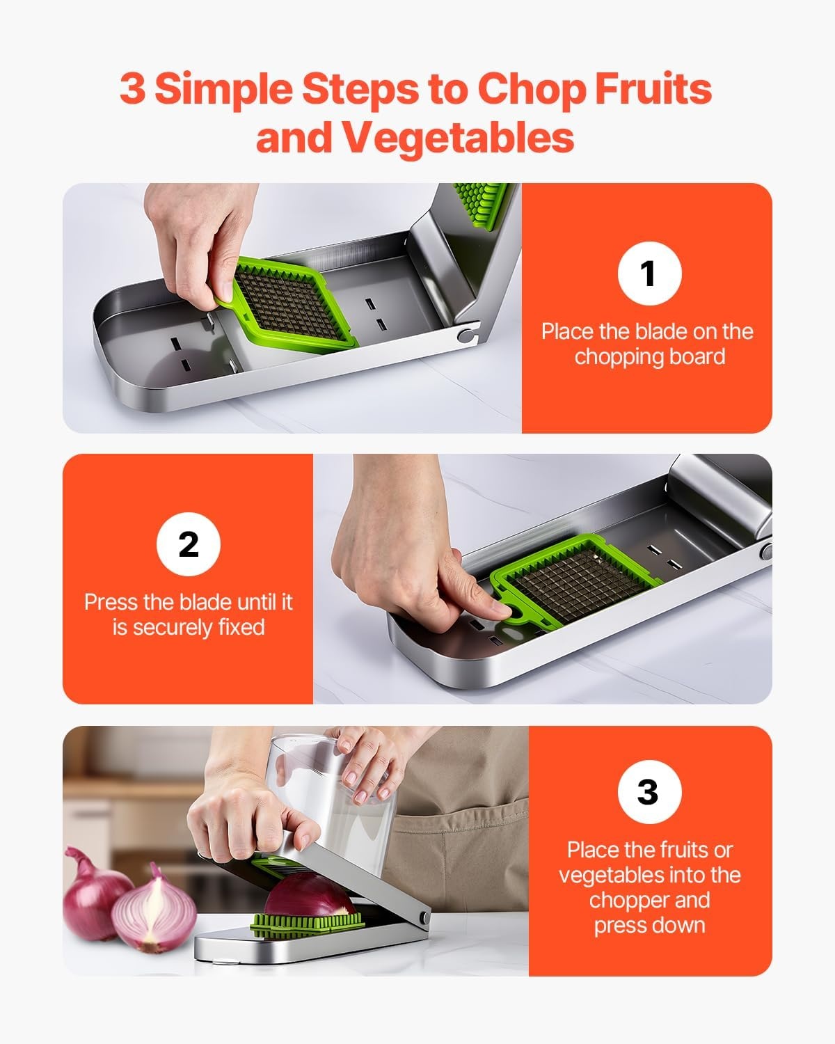 image:imageVEVOR Vegetable Chopper Food Veggie Cutter with 3 Stainless Steel Blades Onion Slicer with Container Salad Potato Dicer Kitchen Gadgets amp Essentials Home Appliances Tools for Easy DIY SilverReinforcement3 Blade