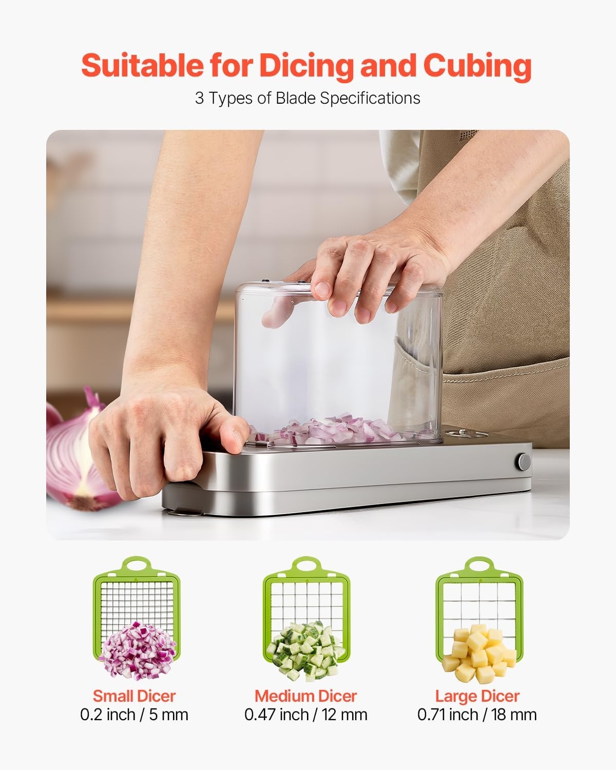 image:imageVEVOR Vegetable Chopper Food Veggie Cutter with 3 Stainless Steel Blades Onion Slicer with Container Salad Potato Dicer Kitchen Gadgets amp Essentials Home Appliances Tools for Easy DIY SilverReinforcement3 Blade