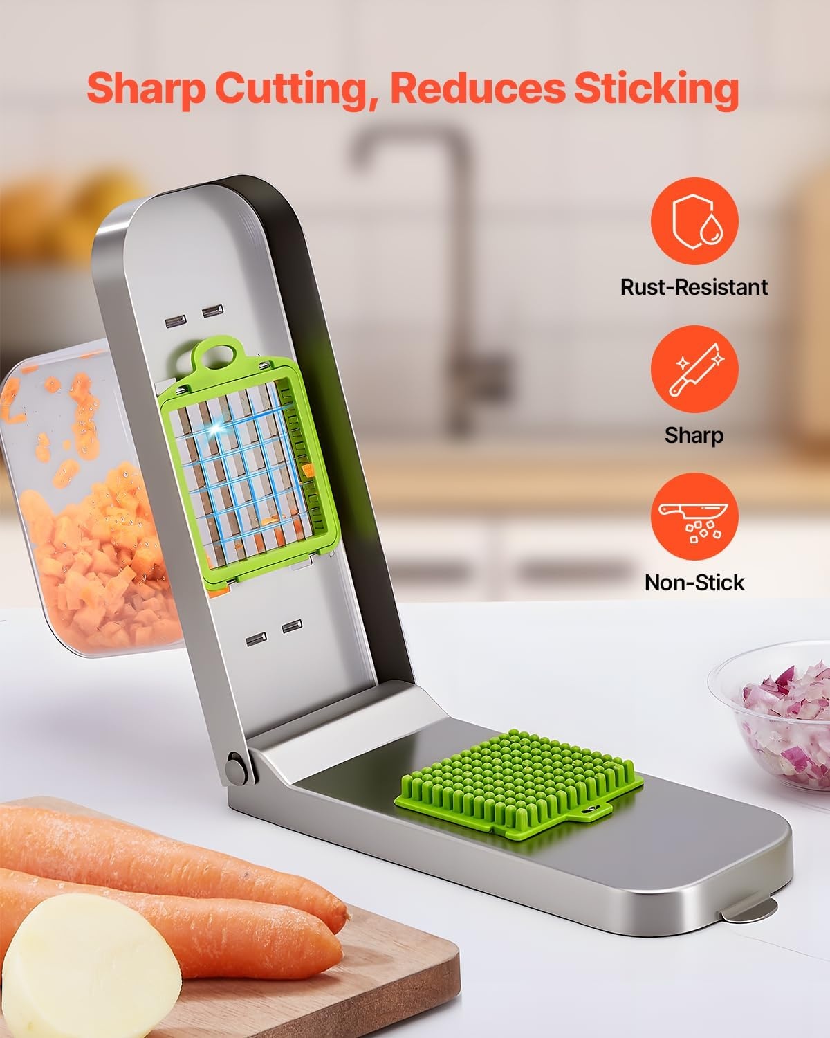 image:imageVEVOR Vegetable Chopper Food Veggie Cutter with 3 Stainless Steel Blades Onion Slicer with Container Salad Potato Dicer Kitchen Gadgets amp Essentials Home Appliances Tools for Easy DIY SilverReinforcement3 Blade