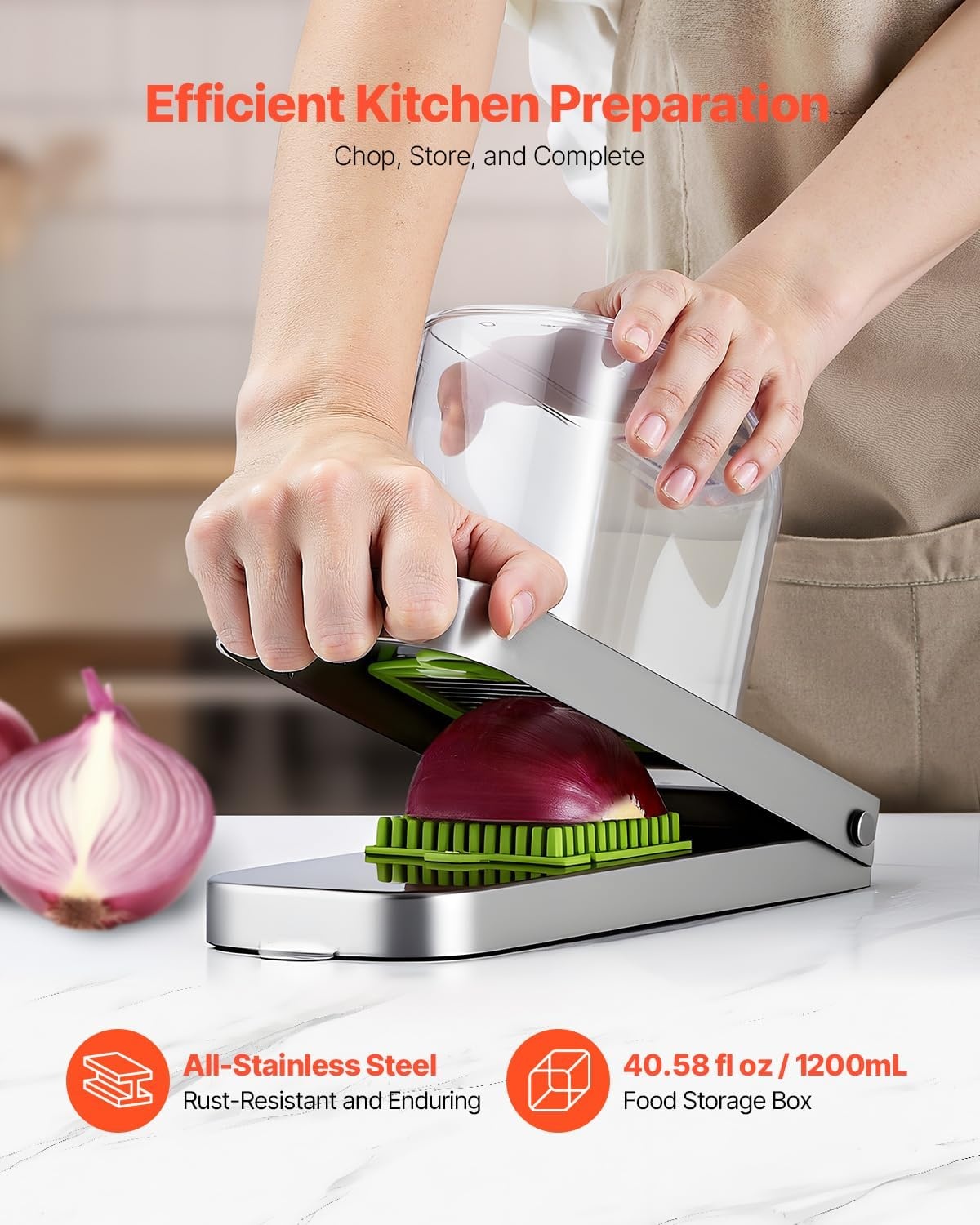 image:imageVEVOR Vegetable Chopper Food Veggie Cutter with 3 Stainless Steel Blades Onion Slicer with Container Salad Potato Dicer Kitchen Gadgets amp Essentials Home Appliances Tools for Easy DIY SilverReinforcement3 Blade