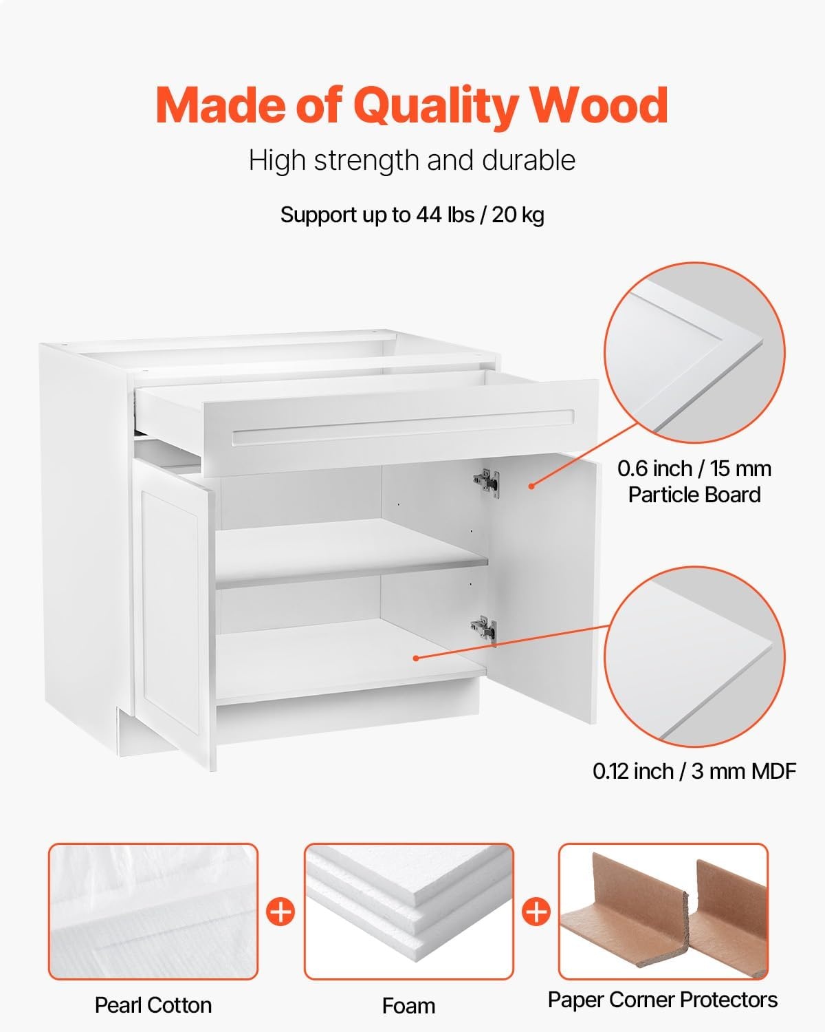 image:imageVEVOR White Shaker Base Cabinet with Drawer 24Inch Unassembled Drawer Base Cabinet 24 W x 24 D x 345 H Ready to Assemble Cabinet with SoftClose Doors and Adjustable Shelf for Home Office30W Base Cabinet