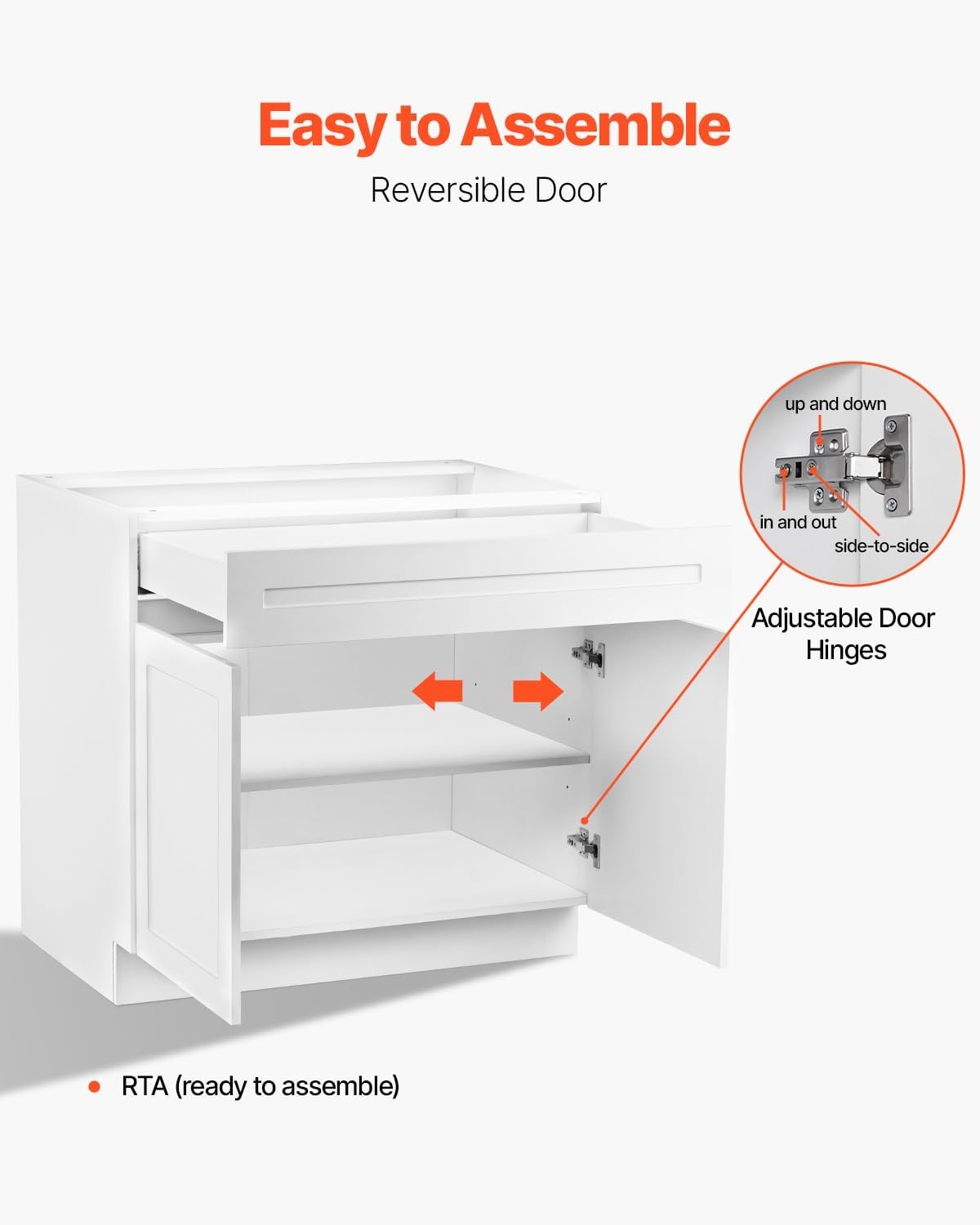 image:imageVEVOR White Shaker Base Cabinet with Drawer 24Inch Unassembled Drawer Base Cabinet 24 W x 24 D x 345 H Ready to Assemble Cabinet with SoftClose Doors and Adjustable Shelf for Home Office30W Base Cabinet