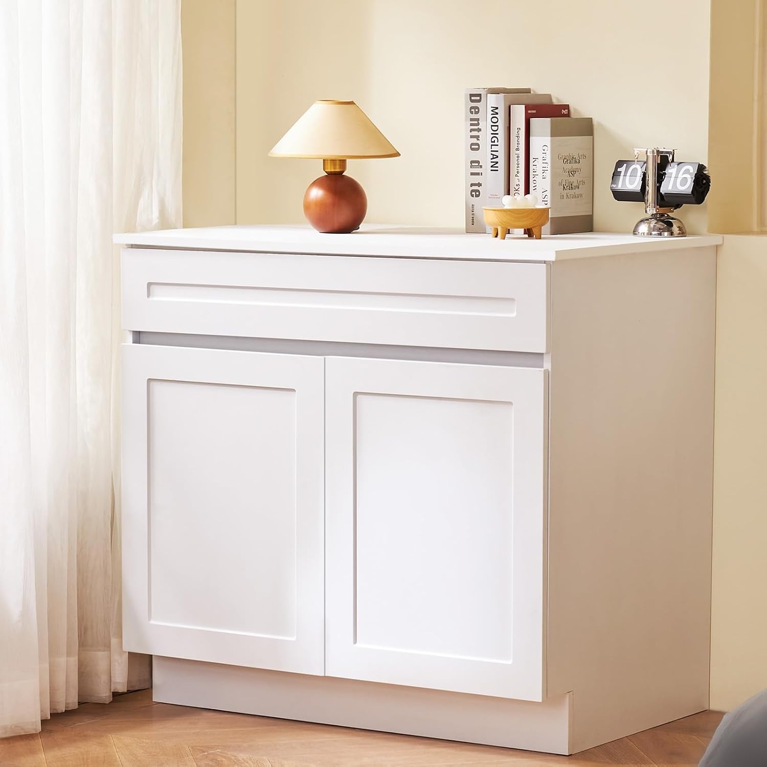 image:imageVEVOR White Shaker Base Cabinet with Drawer 24Inch Unassembled Drawer Base Cabinet 24 W x 24 D x 345 H Ready to Assemble Cabinet with SoftClose Doors and Adjustable Shelf for Home Office30W Base Cabinet