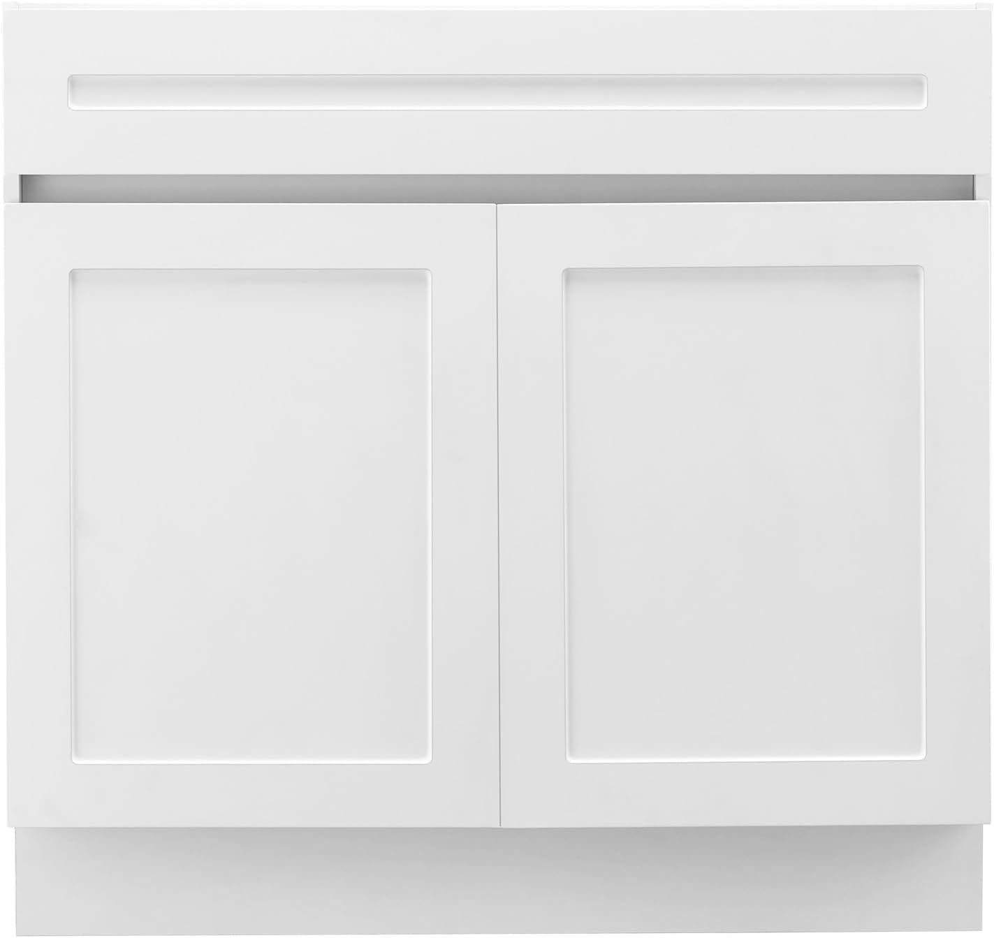 image:imageVEVOR White Shaker Base Cabinet with Drawer 24Inch Unassembled Drawer Base Cabinet 24 W x 24 D x 345 H Ready to Assemble Cabinet with SoftClose Doors and Adjustable Shelf for Home Office30W Base Cabinet