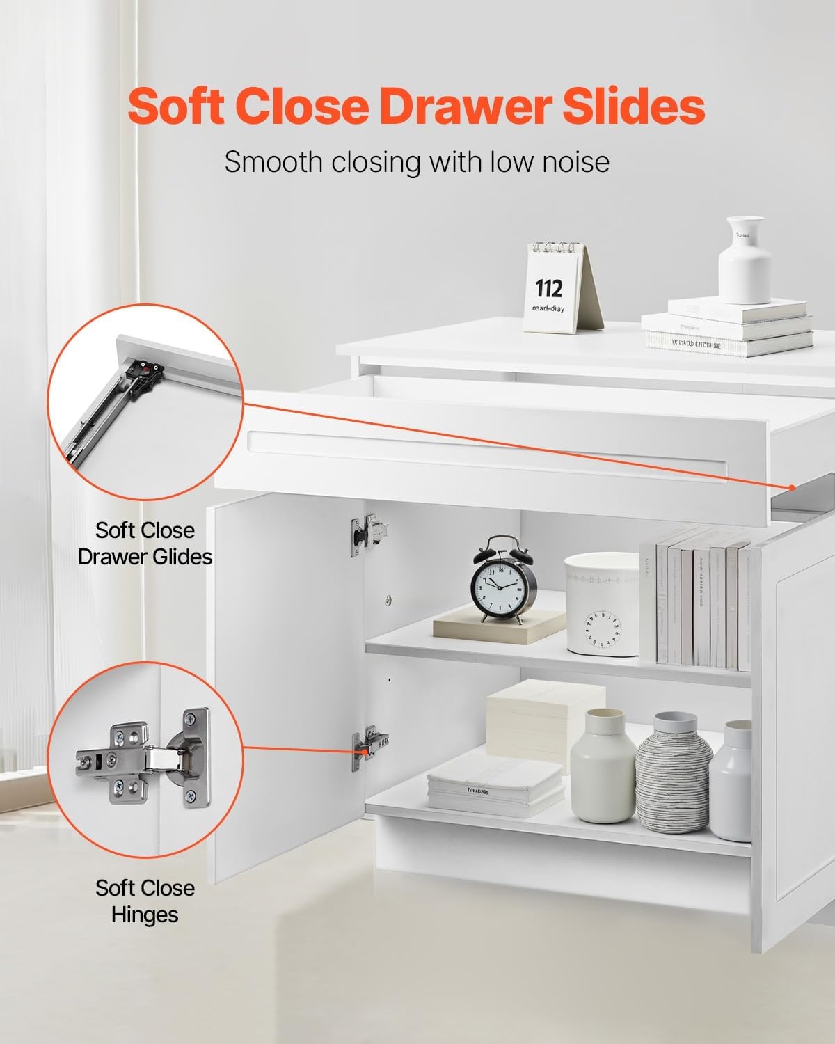 image:imageVEVOR White Shaker Base Cabinet with Drawer 24Inch Unassembled Drawer Base Cabinet 24 W x 24 D x 345 H Ready to Assemble Cabinet with SoftClose Doors and Adjustable Shelf for Home Office30W Base Cabinet