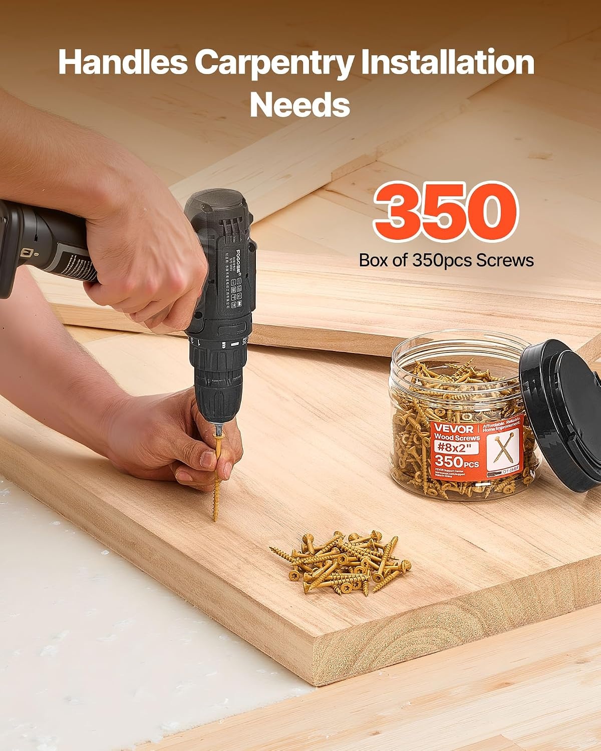 image:imageVEVOR Wood Screws 350 PCS 8 x 2Inch AntiRust Coated Exterior Deck Screw TorxT25 Star Drive Metal RustResistant Outdoor Decking Screws with 2 Screw Connectors for Decking Fencing Framing8 x 2