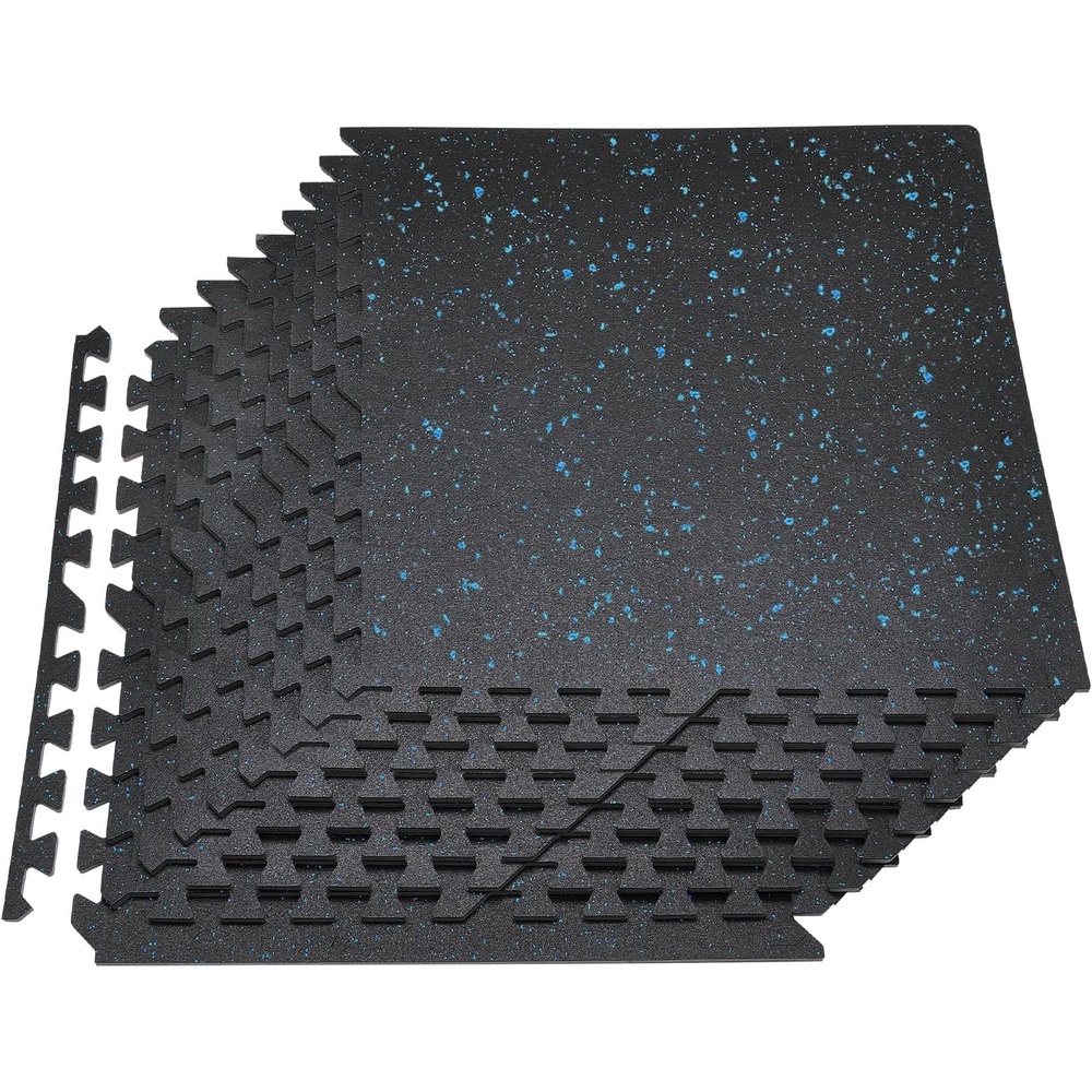 image:imageVEVOR 04Inch 48sqft 12 Tiles Gym Flooring for Home Gym Rubber Top with High Density EVA Foam 24 x 24In Gym Floor Exercise Equipment Mats Interlocking Gym Mats Puzzle Workout Mats Black amp WhiteBlack  Blue