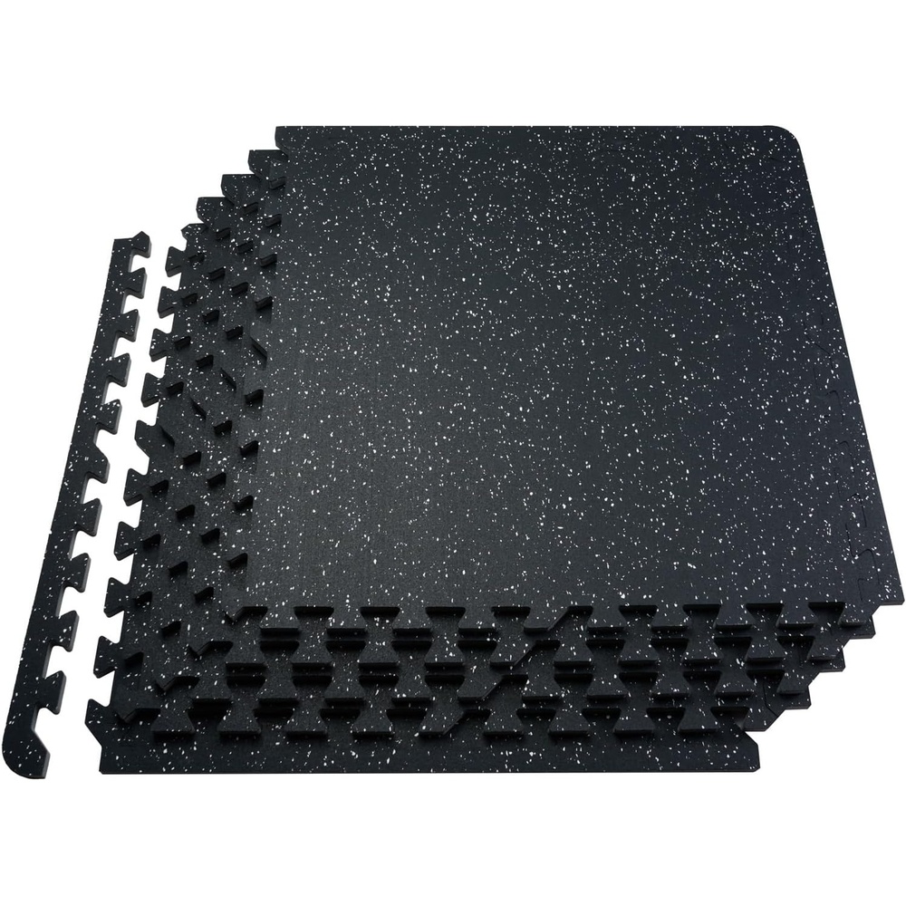 image:imageVEVOR 056Inch 24sqft 6 Tiles Gym Flooring for Home Gym Rubber Top with High Density EVA Foam 25 x 25In Gym Floor Exercise Equipment Mats Interlocking Gym Mats Puzzle Workout Mats Black amp BlueBlack  White