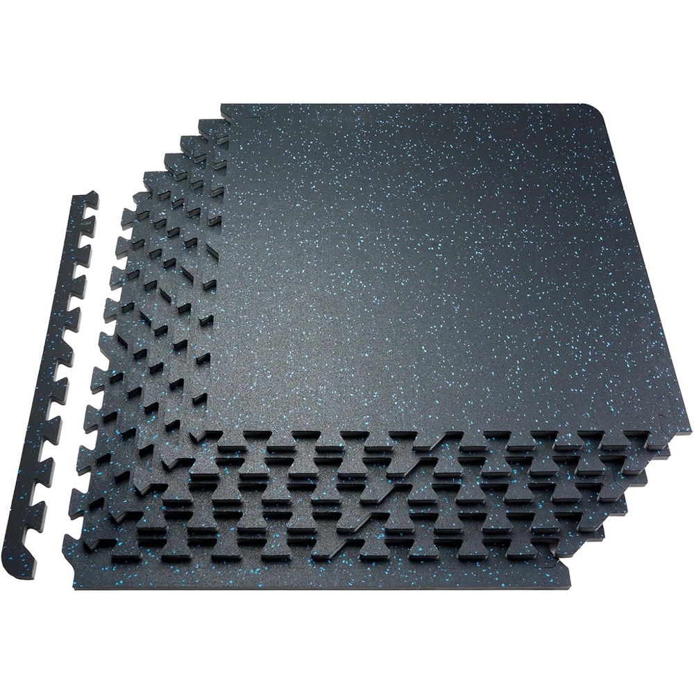 image:imageVEVOR 056Inch 24sqft 6 Tiles Gym Flooring for Home Gym Rubber Top with High Density EVA Foam 25 x 25In Gym Floor Exercise Equipment Mats Interlocking Gym Mats Puzzle Workout Mats Black amp BlueBlack  Blue