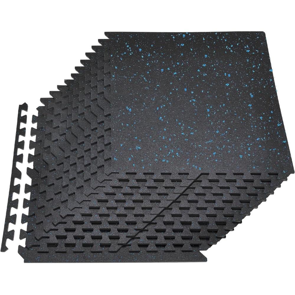 image:imageVEVOR 056Inch 96sqft 24 Tiles Gym Flooring for Home Gym Rubber Top with High Density EVA Foam 24 x 24In Gym Floor Exercise Equipment Mats Interlocking Gym Mats Puzzle Workout Mats Black amp WhiteBlack  Blue