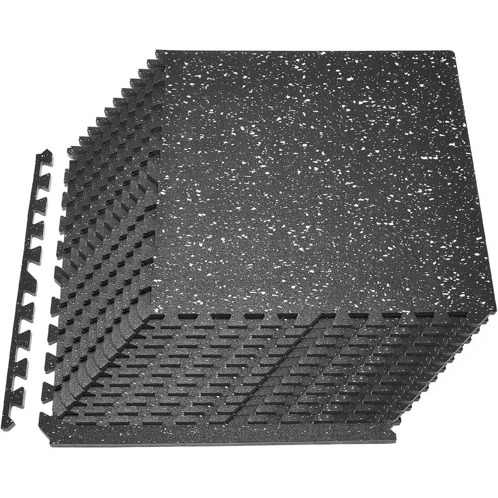 image:imageVEVOR 056Inch 96sqft 24 Tiles Gym Flooring for Home Gym Rubber Top with High Density EVA Foam 24 x 24In Gym Floor Exercise Equipment Mats Interlocking Gym Mats Puzzle Workout Mats Black amp WhiteBlack  White