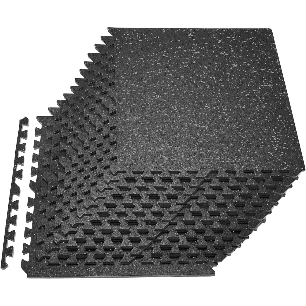 image:imageVEVOR 056Inch 96sqft 24 Tiles Gym Flooring for Home Gym Rubber Top with High Density EVA Foam 24 x 24In Gym Floor Exercise Equipment Mats Interlocking Gym Mats Puzzle Workout Mats Black amp WhiteBlack  Gray