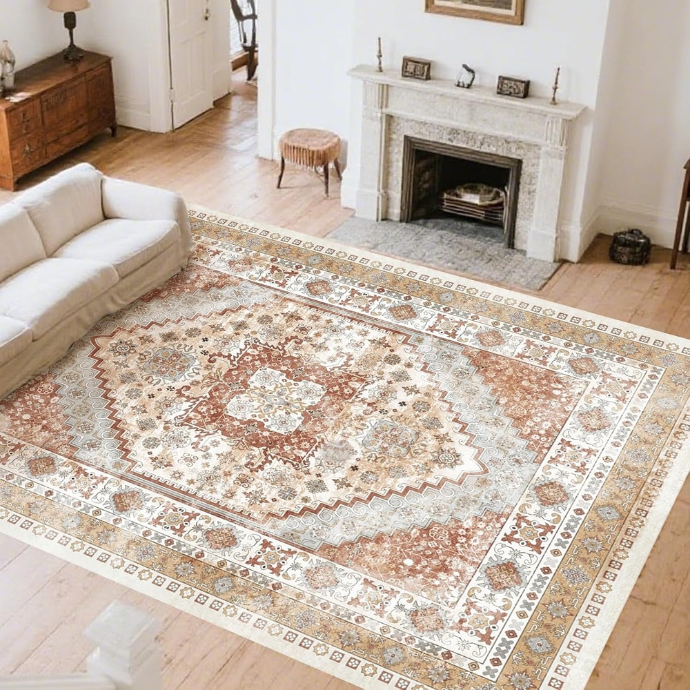 image:imageVEVOR 10 x 14 ft Area Rug Large Washable Rug NonSlip and TearResistant Soft Carpet Pet amp Child Friendly Modern Area Rugs Indoor Mat for Bedroom Office Living Room Kids Room Entryway GrayBrown Red