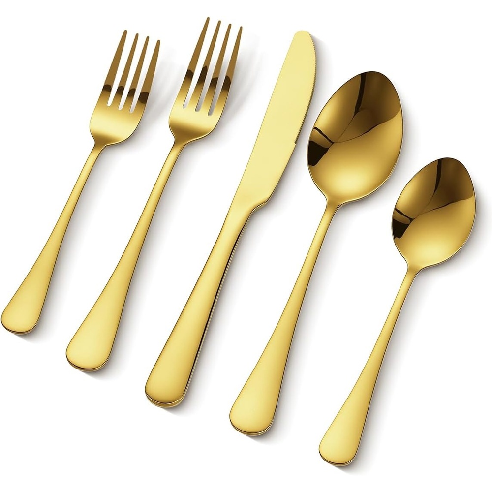 image:imageVEVOR 100Piece Gold Silverware Set FoodGrade Stainless Steel Flatware Utensils for 20 Mirror Finished Cutlery Set Dishwasher Safe Eating Tableware for Kitchen Home Include Knife Fork SpoonGold