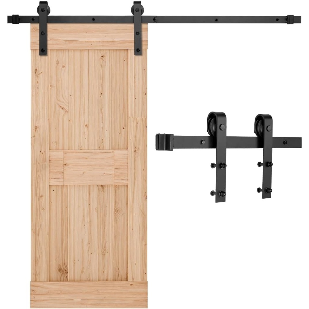 image:imageVEVOR 10FT Sliding Barn Door Hardware Kit 330 LBS Weight Capacity Compatible with 60 Inches Max Width amp 138 to 134 Inches Thickness Single Sliding Barn Door Durable Track amp Ishape RollerBlackJshaped  Black