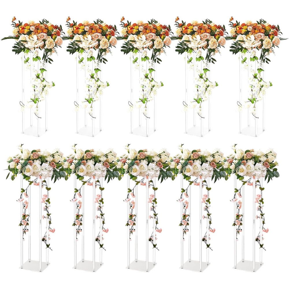 image:imageVEVOR 10PCS 236inch High Wedding Flower Stand With Acrylic LaminateAcrylic Vase Column Geometric Centerpiece Stands Floral Display Rack for TStage Events Reception Party Decoration Home