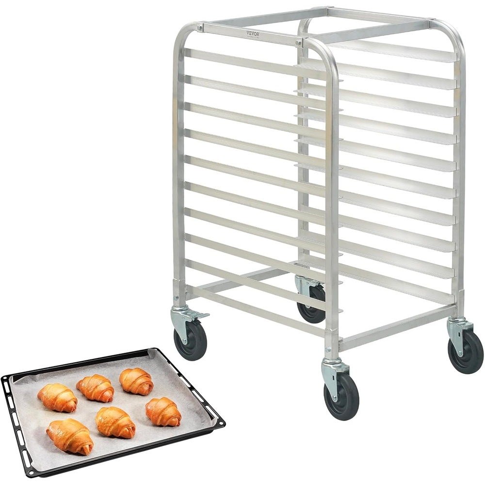 image:imageVEVOR 10Tier Bun Pan Rack Aluminum Racking Trolley Storage with Brake Wheels Commercial Bakery Racks for Half amp Full Sheet Speed Rack For Kitchen Home Bread Baking Equipment 26L x 203W x 39H10Tier