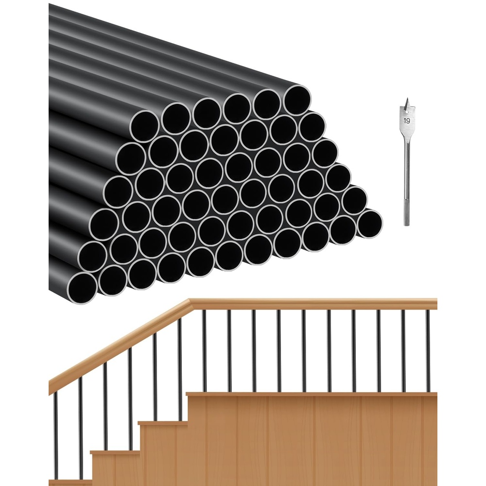 image:imageVEVOR 125 Pack Deck Balusters 32 in Aluminum Railing Spindles 34 in Diameter Hollow Round Metal Decking Stair Balusters with Connectors Screws for Deck Porch amp Staircase Railing Fence Black36 Inch51 Pack