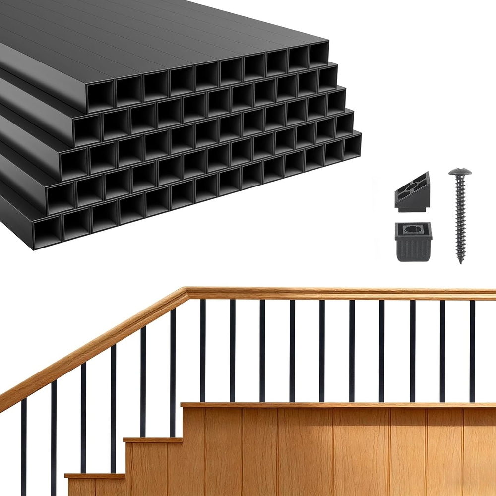 image:imageVEVOR 125 Pack Deck Balusters 34 in Square x 26 in Long Aluminum Railing Spindles Hollow Metal Decking Stair Balusters with Connectors Screws for Deck Porch amp Staircase Railing Fence Black075 x 075 x 2602 in