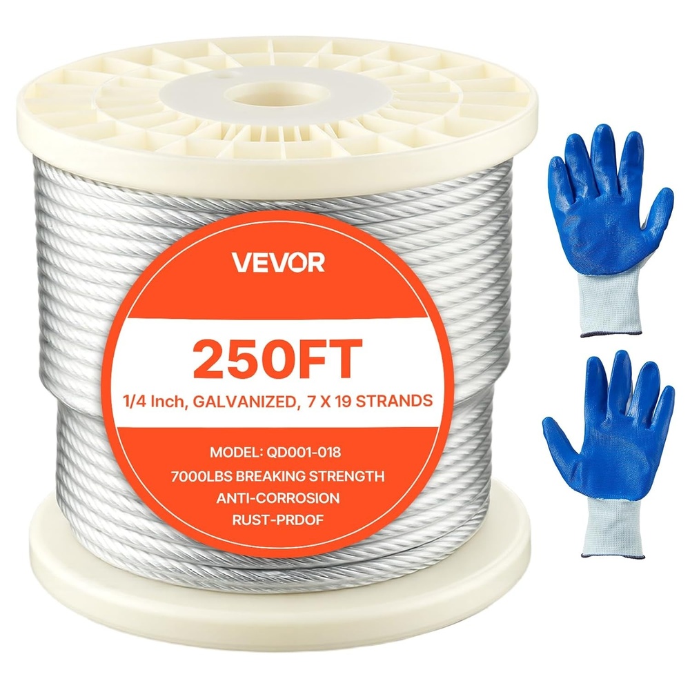 image:imageVEVOR 18 Stainless Steel Cable Railing Kit 600 FT 316 Marine Aircraft Cable With Cutter and Gloves 1600 lbs Breaking Strength 7x7 Strands for Handrail Stair Decking Fence Outdoors14 Cable