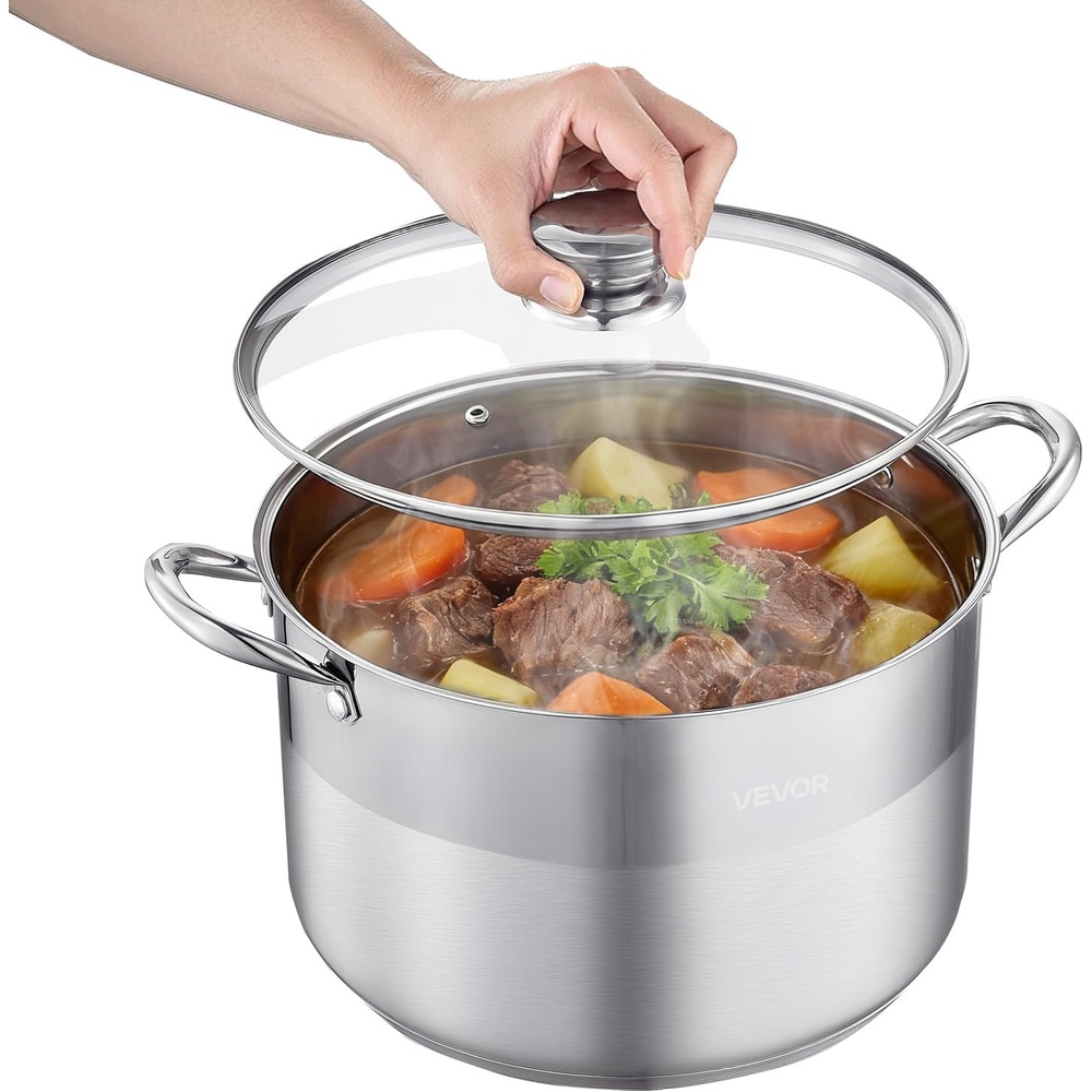 image:imageVEVOR 188 Stainless Steel Stockpot 42QT Large Cooking Pots Multipurpose Cookware Sauce Pot with Composite Base Heavy Duty Commercial Grade Stock Pot Sanding Treatment for Large Groups Events12 Quarts