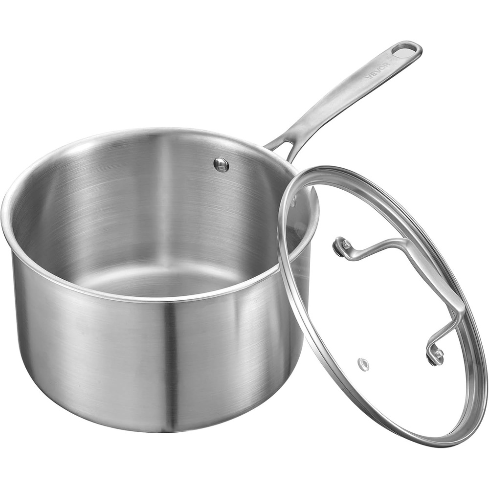 image:imageVEVOR 25 QT Saucepan with Steamer Stainless Steel Saucepan with Glass Lid Multipurpose Nonstick Stainless Steel Sauce Pot with Ergonomic Handle Friendly for Oven Dishwasher Induction Cooker4 Quarts