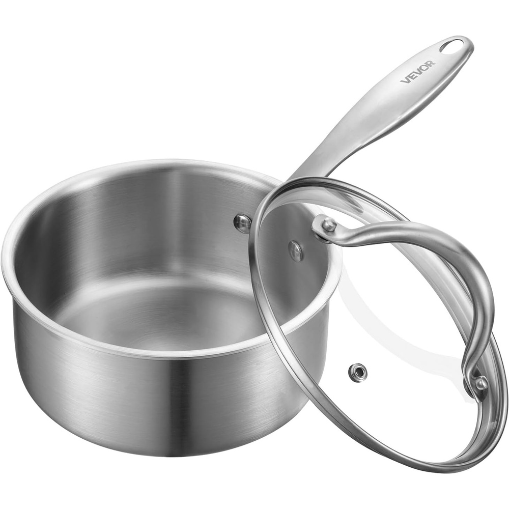 image:imageVEVOR 25 QT Saucepan with Steamer Stainless Steel Saucepan with Glass Lid Multipurpose Nonstick Stainless Steel Sauce Pot with Ergonomic Handle Friendly for Oven Dishwasher Induction Cooker15QT